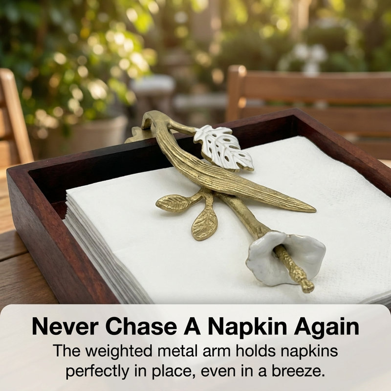 Floral Metal Arm Solid Wood Napkin Holder – Elegant Christmas Table Decor and Holiday Gift Idea