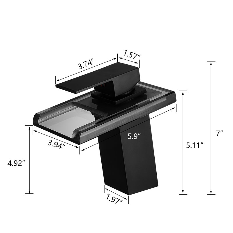 Led 3 Colors Switching Bathroom Sink Faucet, Waterfall Spout, Hot Cold Water Mixer, Single Handle One Hole Deck Mounted Black Basin Tap Changing Tap, Fixture