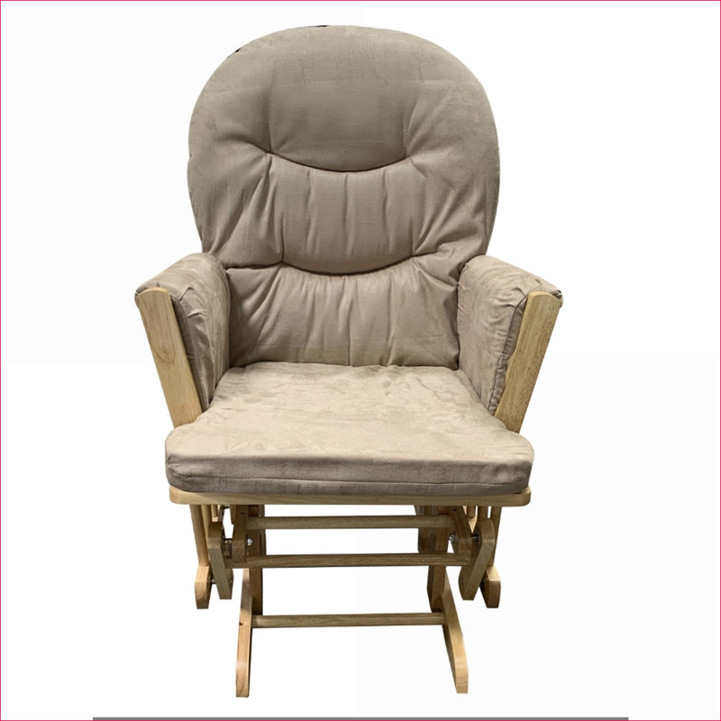 Fauteuil d'appoint oscillant en microfibre Rehan Taupe brun avec repose-pieds, finition chêne naturel, siège confortable pour adultes