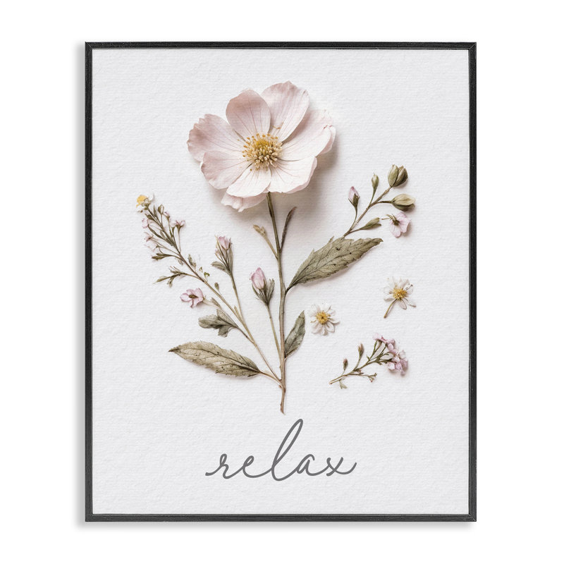Giclée encadrée, fleurs pressées et relax, design par lettré et doublé, H 14 po x l 11 po, Giclée encadrée noir minuit