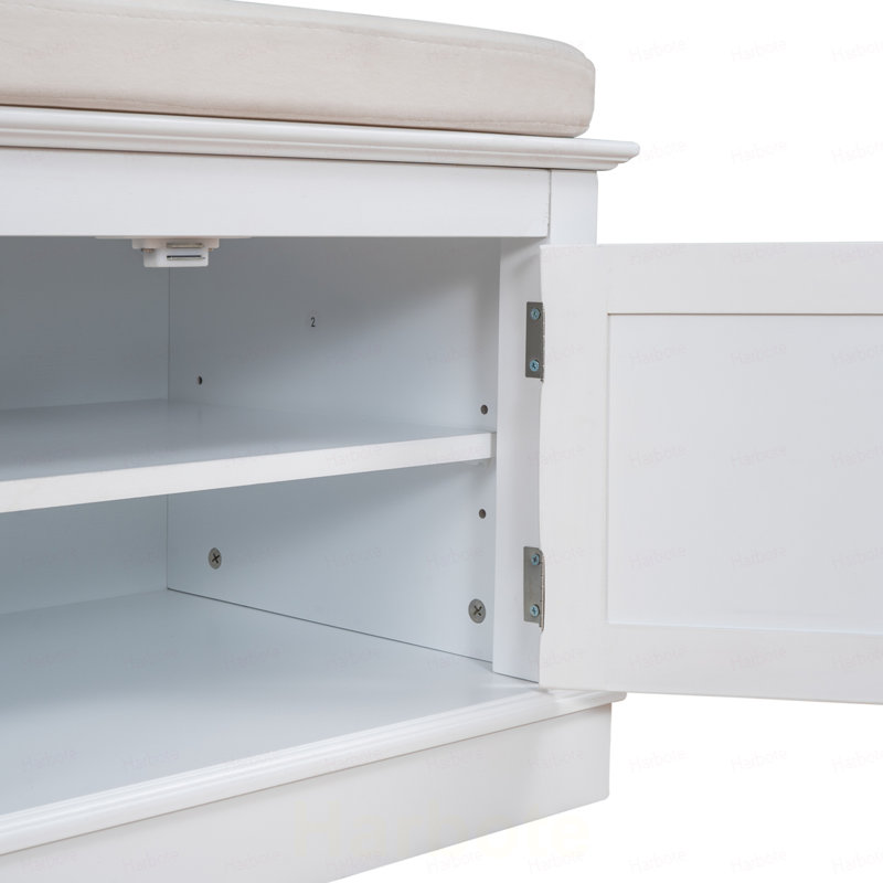 Banc de rangement avec 4 portes et tablettes réglables, banc à chaussures avec coussin amovible pour le salon, vestibule