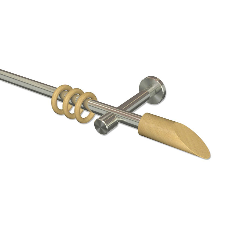Wilford Curtain Pole Set, Stainless Steel/Beech Lacquered, 5cm H x 480cm W x 11cm D