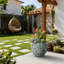 Grand pot à fleurs rond en béton 18 po avec trou de drainage, bleu sarcelle (intérieur amélioré)-1832472141-1832472142