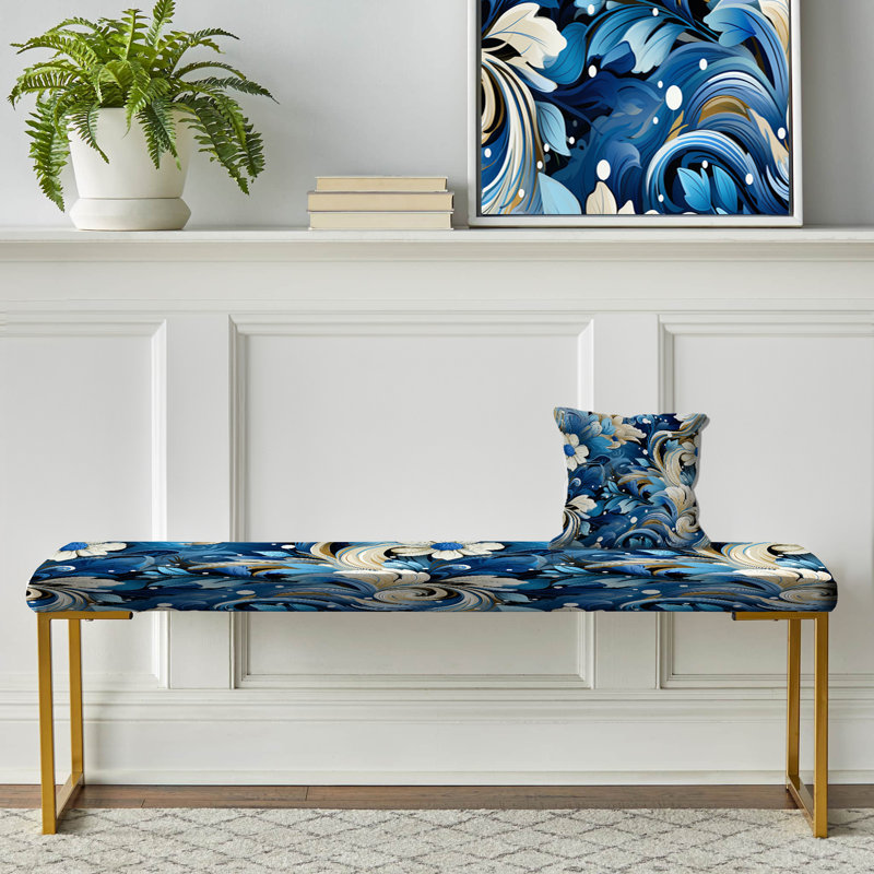 Paisley Upholstered Gold Bench, Nautical Allure Paisley Pattern VII