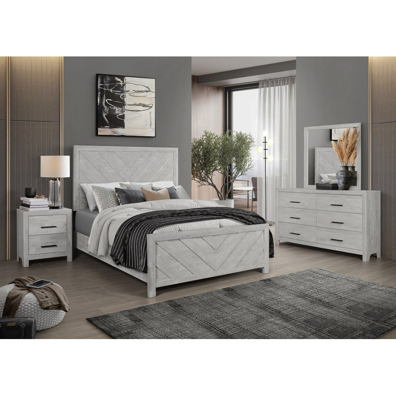Ensemble de chambre avec grand lit 5 pièces DENVER, Naturel, Cinq pièces : lit, commode, miroir, table de chev, Grand