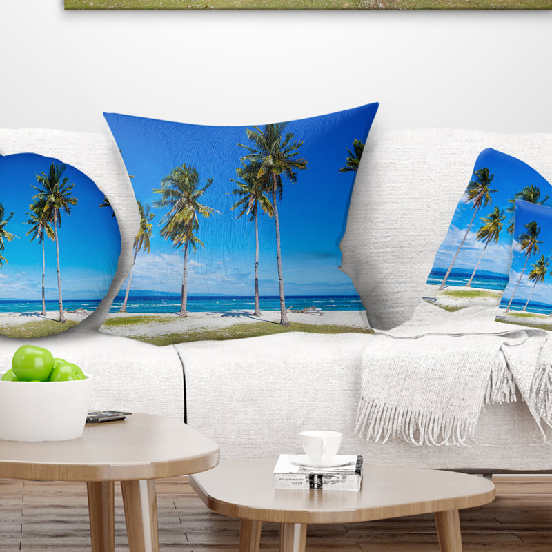 Coussin de plage tropical seascape palms on philippines, 16 po x 1 po, Coussin décoratif