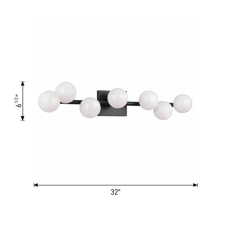Sean Lavin Altair Bathroom Bedroom Wall Fixture With Milk Shade, Burnished Brass, 6.5" H x 32" W x 5.25" D, 7 Lights