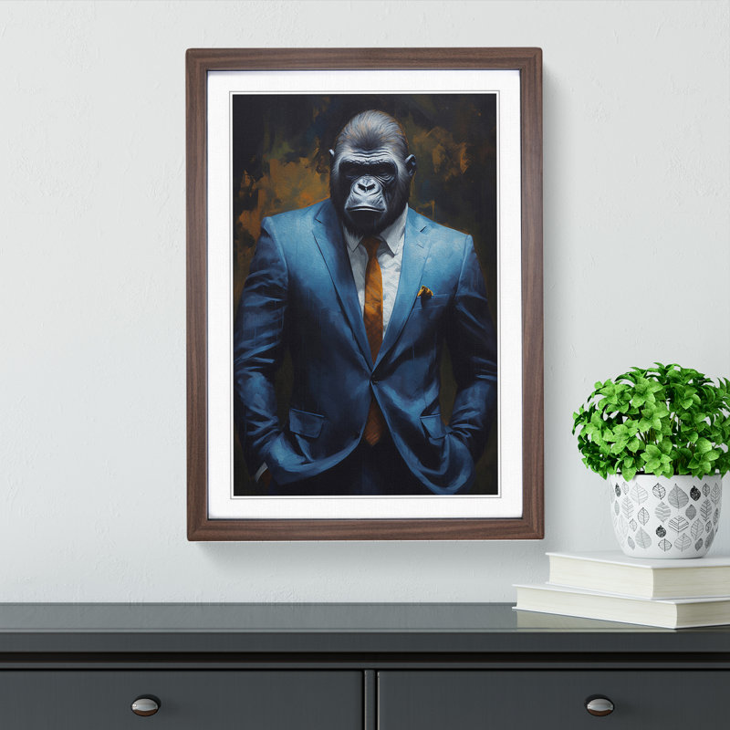 Gorilla in a Suit Painting - Framed Print, Walnut, 46cm H x 34cm W x 2cm D
