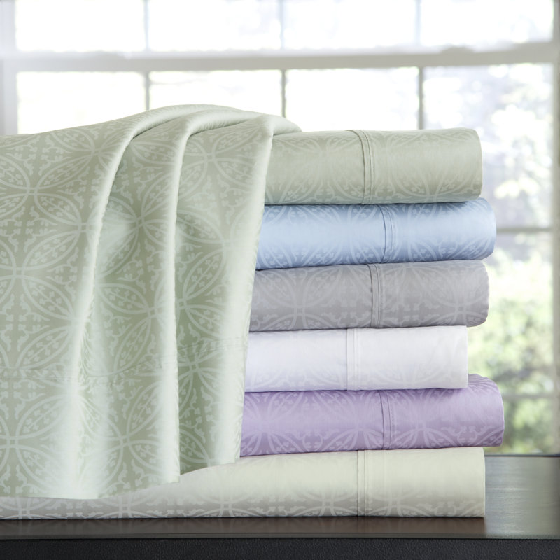 100% Cotton Tone-on-Tone Print Sheet Set, California King Sheet Set with 2 Pillowcases, Lavender
