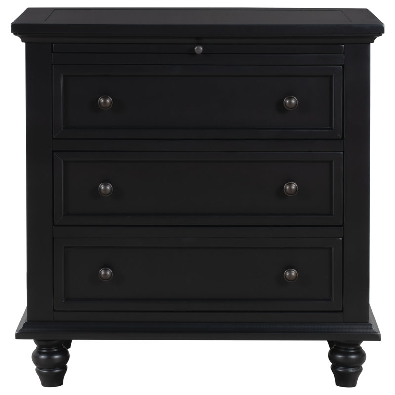 Armoire de rangement en bois à 3 tiroirs, table de bout avec plateau coulissant, Noir