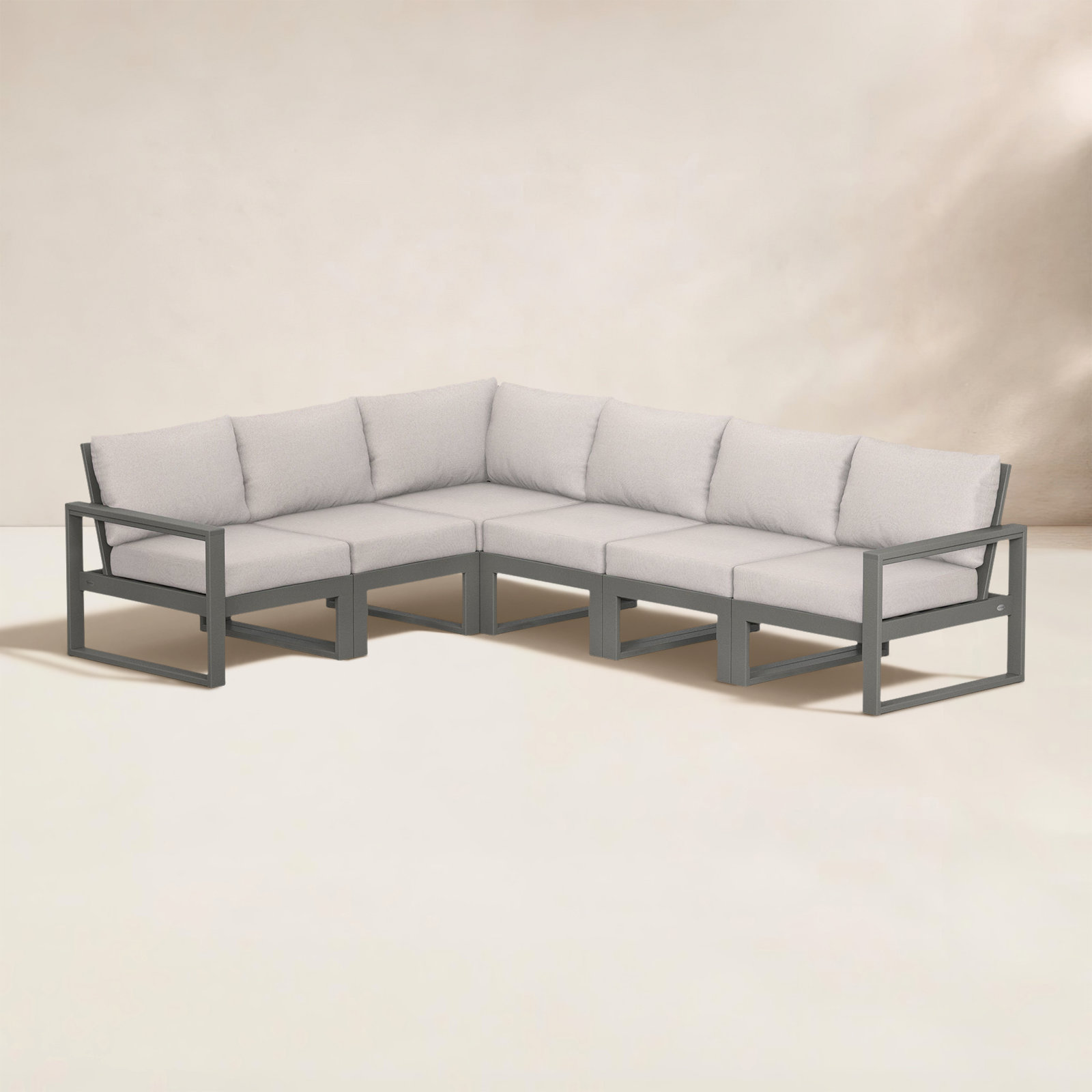POLYWOOD® Edge 111" Patio Sectional, Dune Burlap, Slate Grey