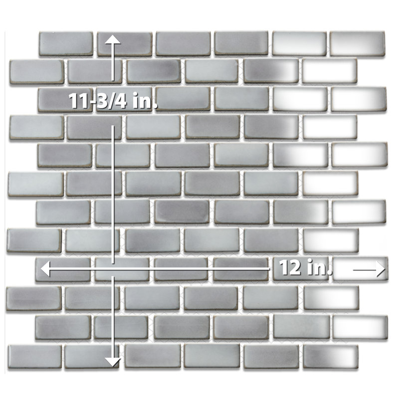 Hudson Subway White 11-3/4" x 12" Porcelain Mosaic Tile, Gray