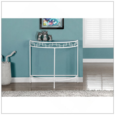 Accent Table, Console, Entryway, Narrow, Sofa, Living Room, Bedroom, Clear Tempered Glass, White Metal, Contemporary, Modern