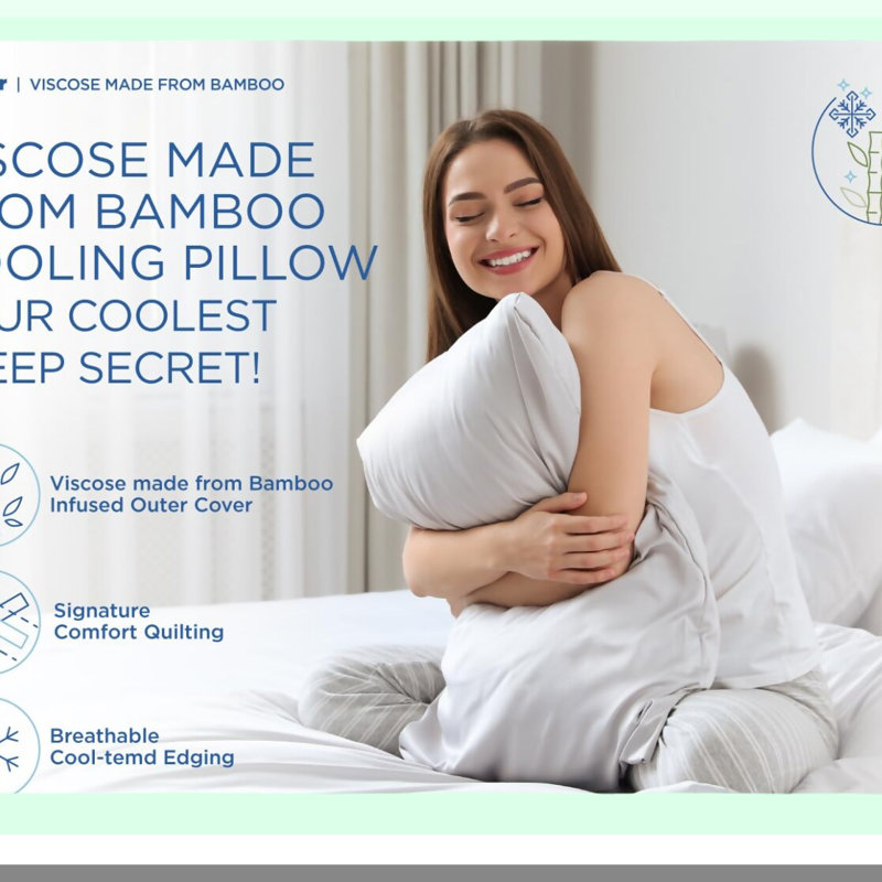 BambooCool Memory Foam Cooling Pillows - Queen Size Set of 2 for Hot Sleepers. Adjustable Shredded Foam for Back, Stomach, Side Sleepers. Medium-Firm Support.