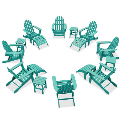 Chaise Adirondack en plastique / résine 16 pièces avec repose-pieds et table Leighton