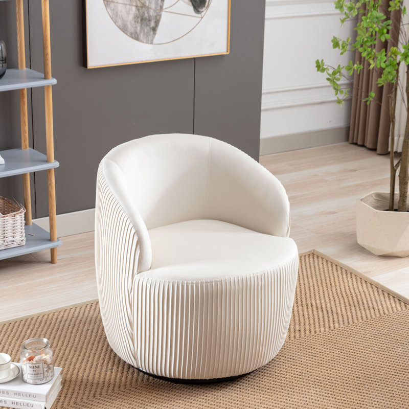 Swivel Accent Armchair Barrel Chair With Powder Coating Metal Ring,  Ivory Velvet 1, 24" W x 15" H