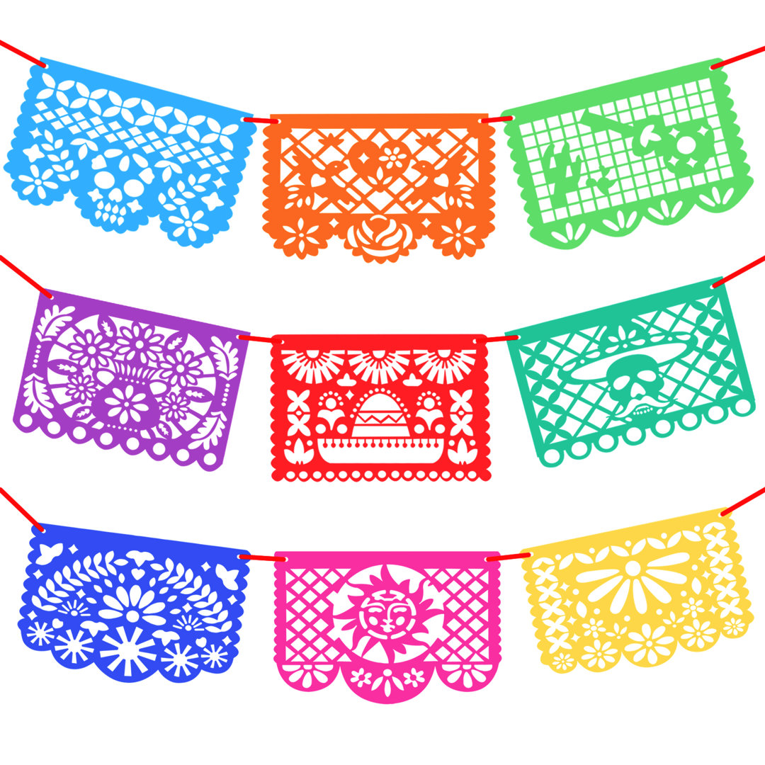 5Ft 9Pcs Mexican Party Banners - Felt Papel Picado Banner - Mexican Fiesta Party Decorations Novelty Place