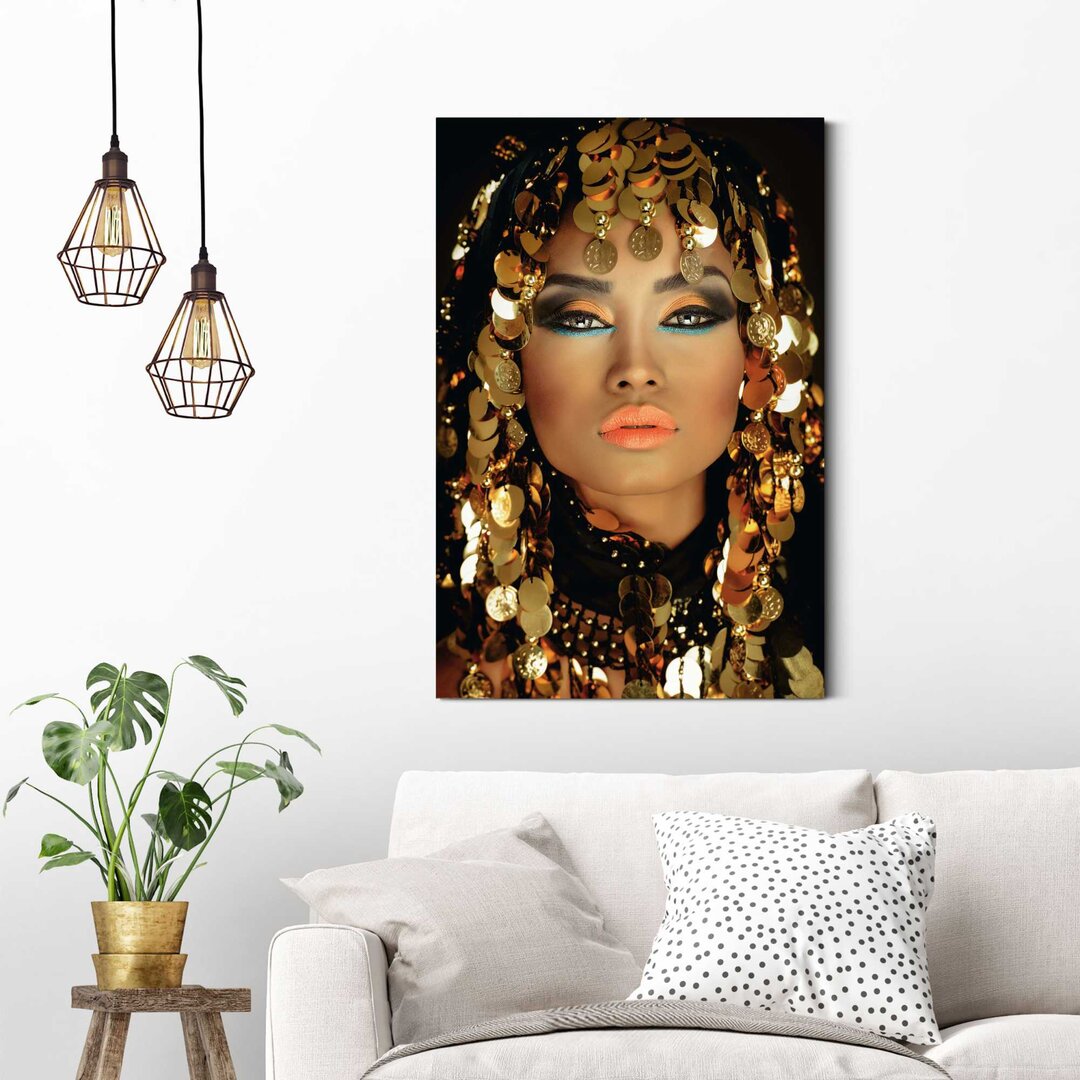 Wandbild Deko Panel Arabische Prinzessin Make-Up - Gold - Porträt