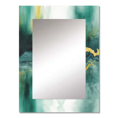 Blue Watercolor Impression with Gold VI - Fractals Unique Wall Mirror Decor, Blue Large Mirror, Printed Metal Art