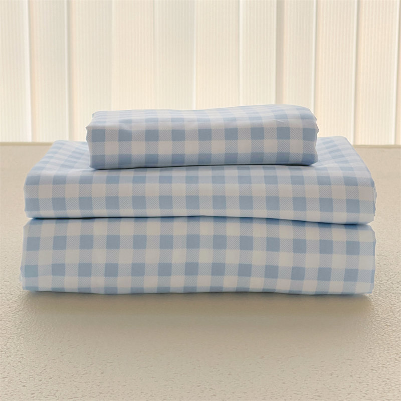 Ensemble de draps en vichy, microfibre prélavée ultra-douce, Ensemble de draps grand lit + 2 taies d'oreiller, Bleu Gingham