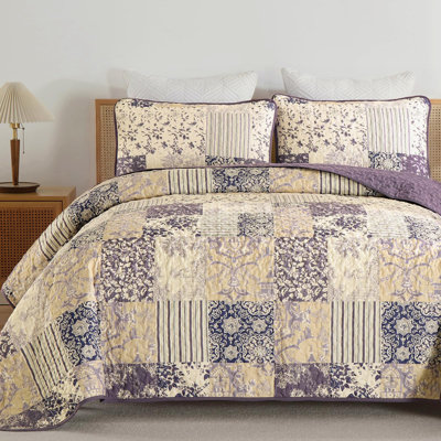 Ensemble de courtepointe à carreaux en patchwork 3 pièces en microfibre douce et confortable pour toutes les saisons
