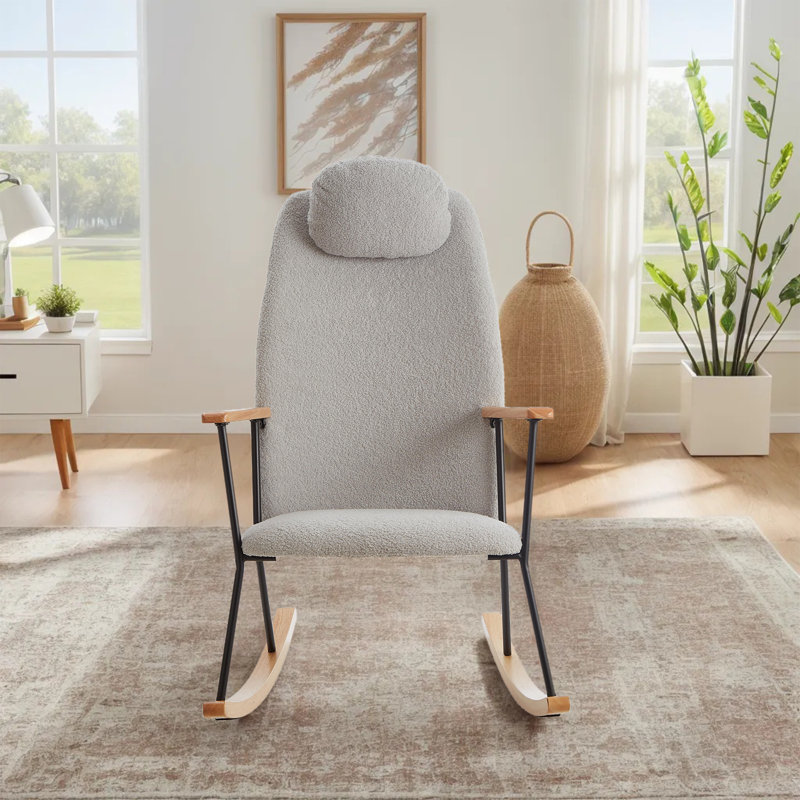 24.39" W Upholstered Rocking Chair, Light Grey Teddy