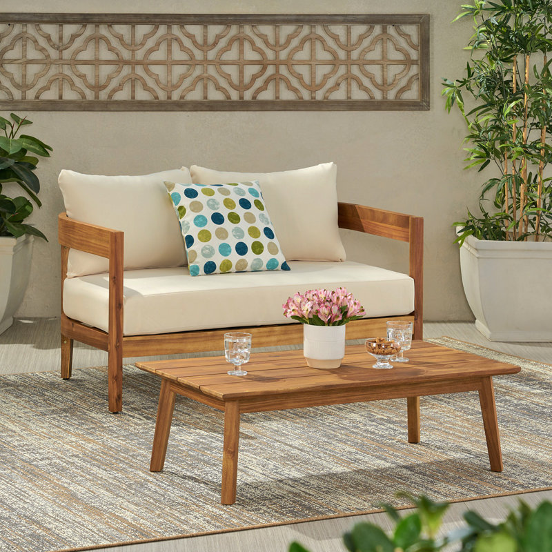 Ensemble de causeuse et de table basse Brooklyn pour salon - Canapé 1 place en bois de teck au design moderne