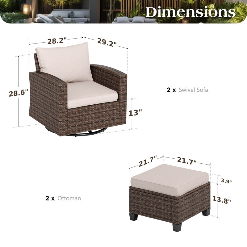 Ensemble de sièges d'extérieur en osier pour patio, Beige