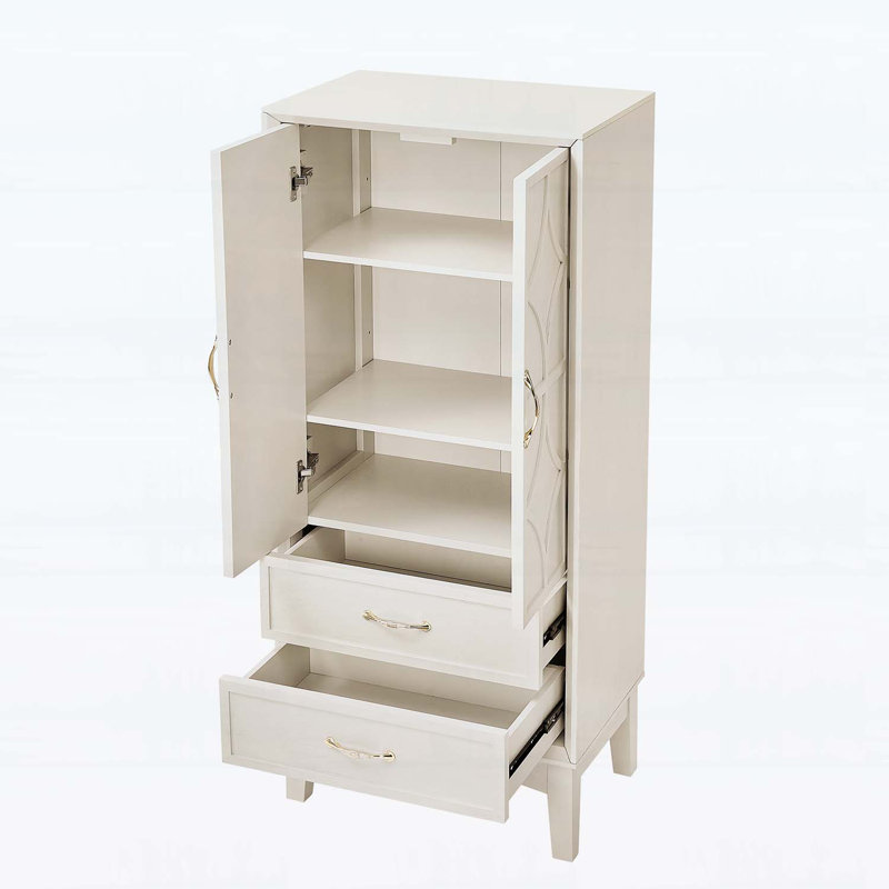 Armoire de rangement haute avec portes et tiroirs, Blanc antique