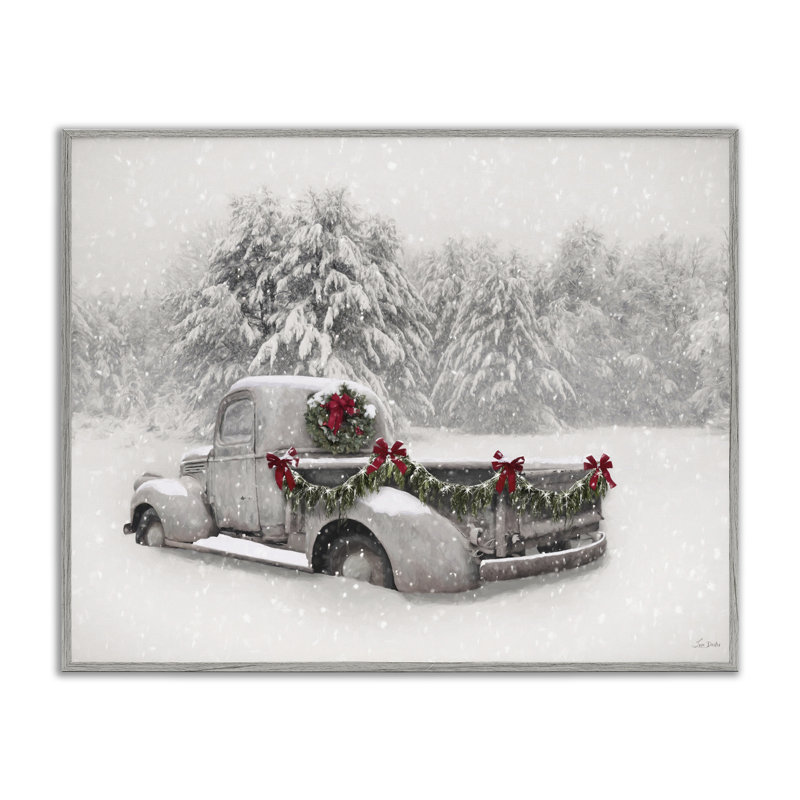 Giclée encadrée de camion antique enneigé blanc, design par Lori Deiter, H 11 po x l 14 po, Estampe numérique Farmhouse