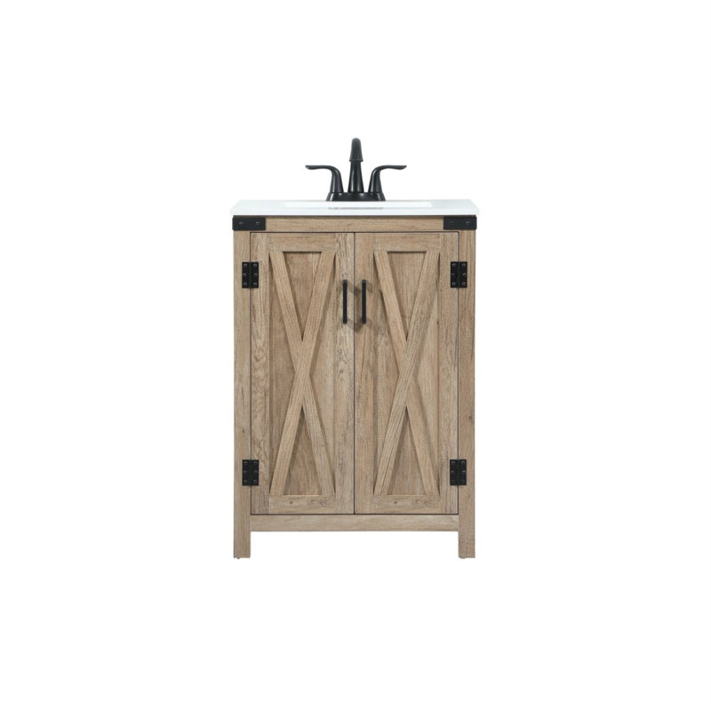 Slayton 24'' Single Bathroom Vanity with Engineered Marble Top, Natural Teak