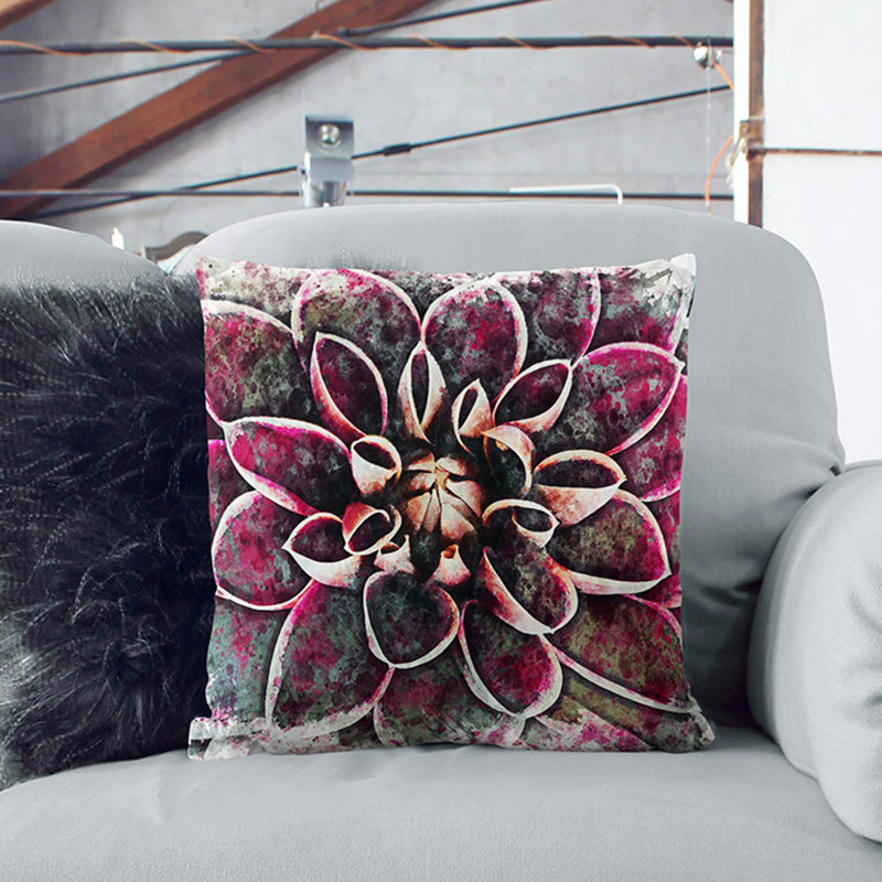 Pink Dahlia Flower Cushion with Filling, 40cm H x 40cm W x 15cm D, White