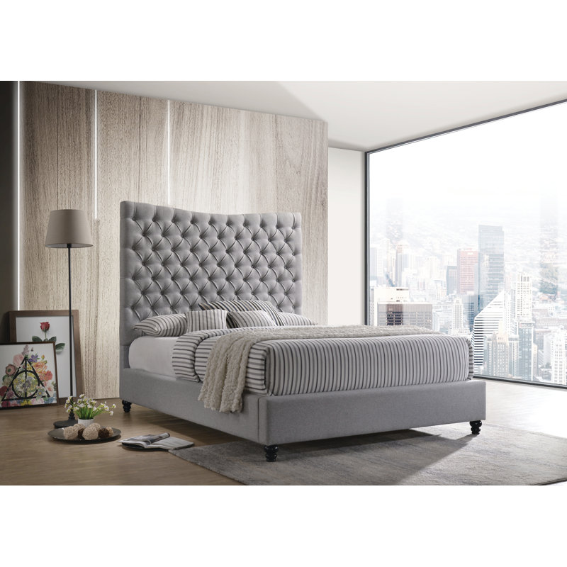 Lit plateforme capitonné Abey Gray C.king, gris, Très grand