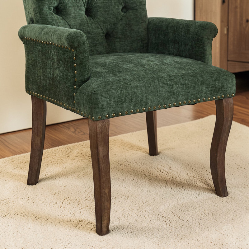 Chaises de salle à manger rembourrées de 22 po avec pieds en bois massif, Vert olive