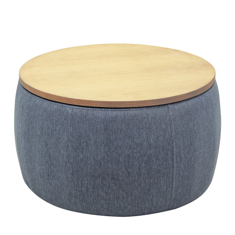 Round Storage Ottoman, 2 In 1 Function, Work As End Table And Ottoman, Gray
