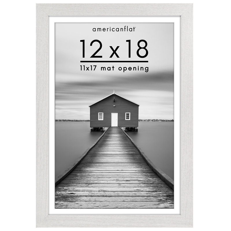 Cadre photo Americanflat - Cadre avec passe-partout - Moulure large - Verre résistant aux chocs, Blanc, 12 po x 18 po
