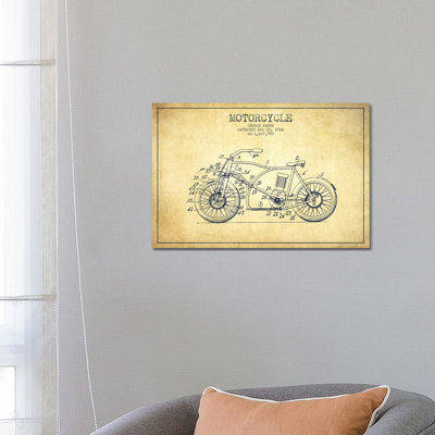 George Pamer Motorcycle Patent Sketch (Vintage) by Aged Pixel - Wrapped Canvas Gallery-Wrapped Canvas Giclée