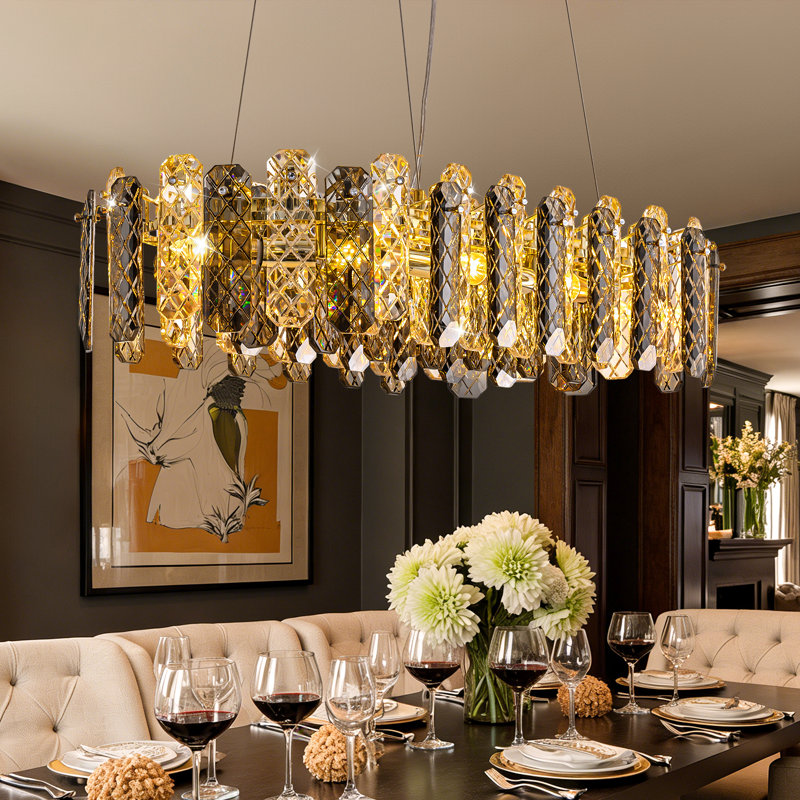 Luminaire suspendu en forme de lustre moderne en cristal doré 36 pouces