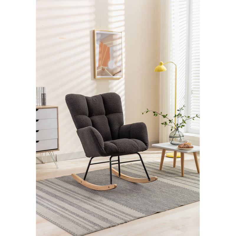 Fauteuil oscillant confortable en tissu Teddy pour chambre de bébé et salon, gris foncé, Gris foncé