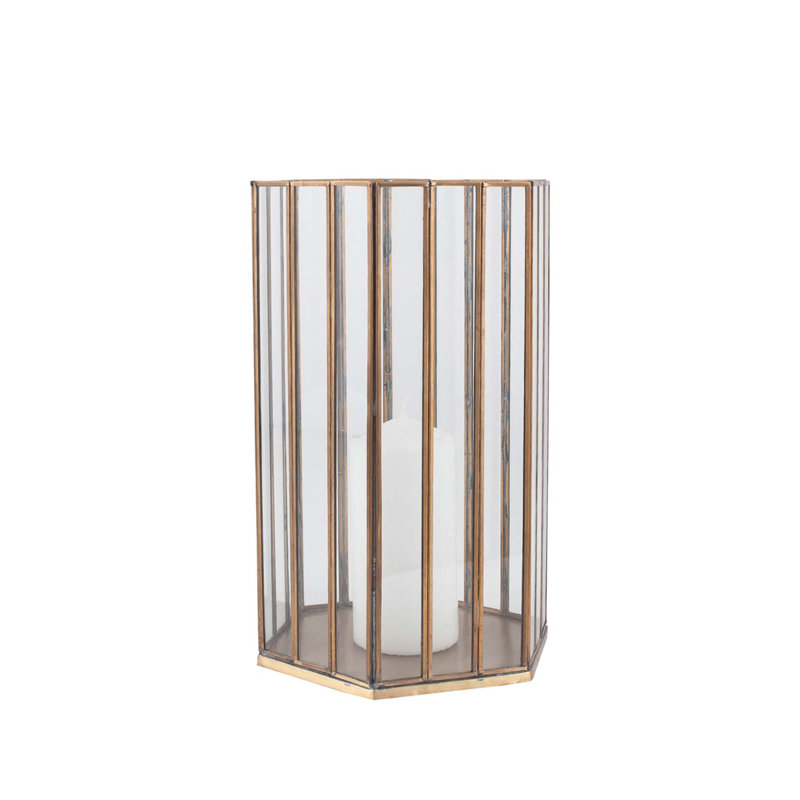23cm Glass Tabletop Votive Holder, Gold, 31cm H x 20cm W x 17.5cm D