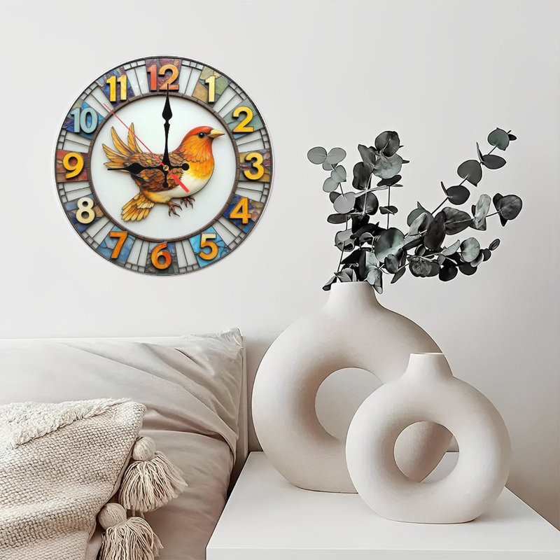 Horloge murale oiseau avec chiffres colorés