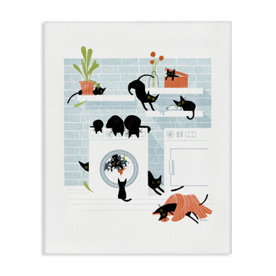 «Black Cats in Laundry», art mural sur toile par Leeza Hernandez