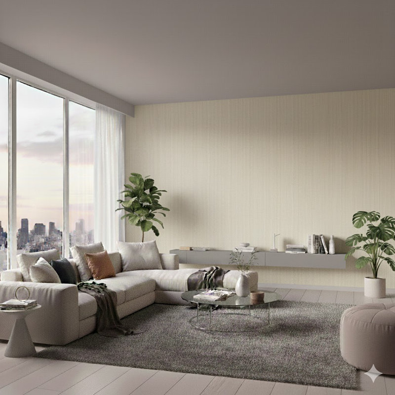 Utopia Collection Vertical Weave Effect Wallpaper Roll, Cream