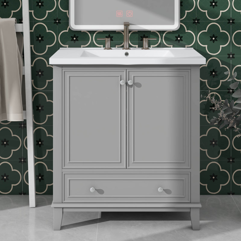 Base de meuble-lavabo polyvalent 30 po avec armoire à portes polyvalente et tiroir, Gris