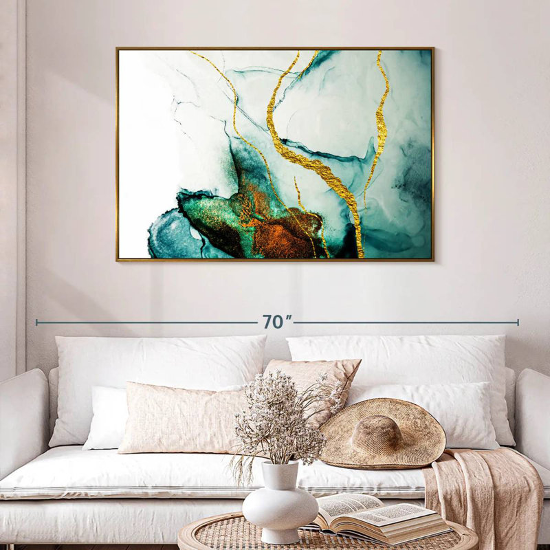 Lucilla stries dorées, 46 po x 31 po, Cadre flottant doré