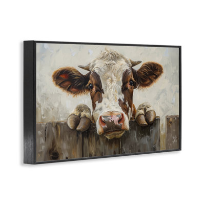 Cow On Fence Framed Giclee Art by Petals Prints Design