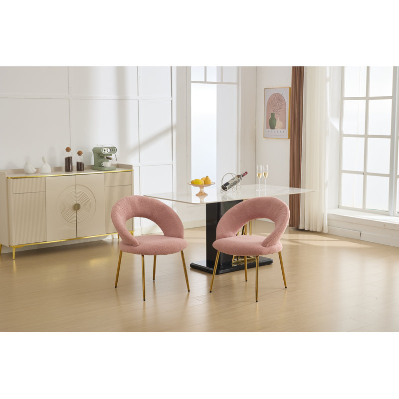 Meshea Dining Chair with Sleek Metal Legs, 1, Pink Teddy