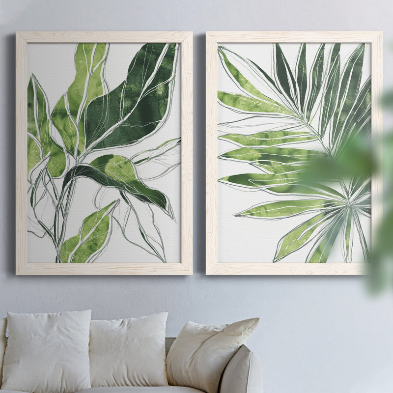 «Expressive Palm III», ensemble de 2 peintures sur toile encadrées, H 31,5 po x l 47 po x P 1,5 po, Blanc