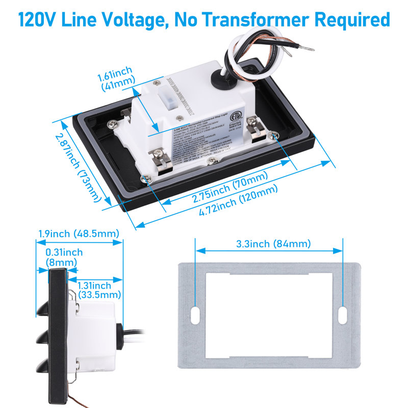 Éclairage d'escalier à DEL horizontal 5CCT 120V, à persiennes anti-éblouissement, noir, à intensité variable, en aluminium, pour intérieur/extérieur, IRC 90, certifié ETL