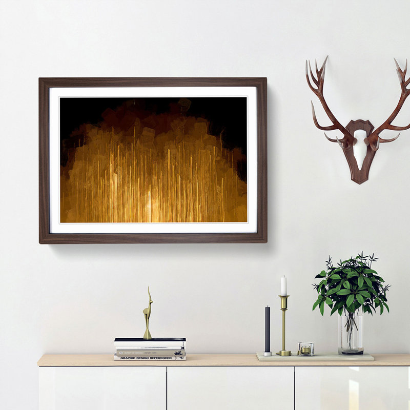 Golden Rise in Abstract - Picture Frame Painting Print, Walnut Framed, 27cm H x 36cm W x 2cm D